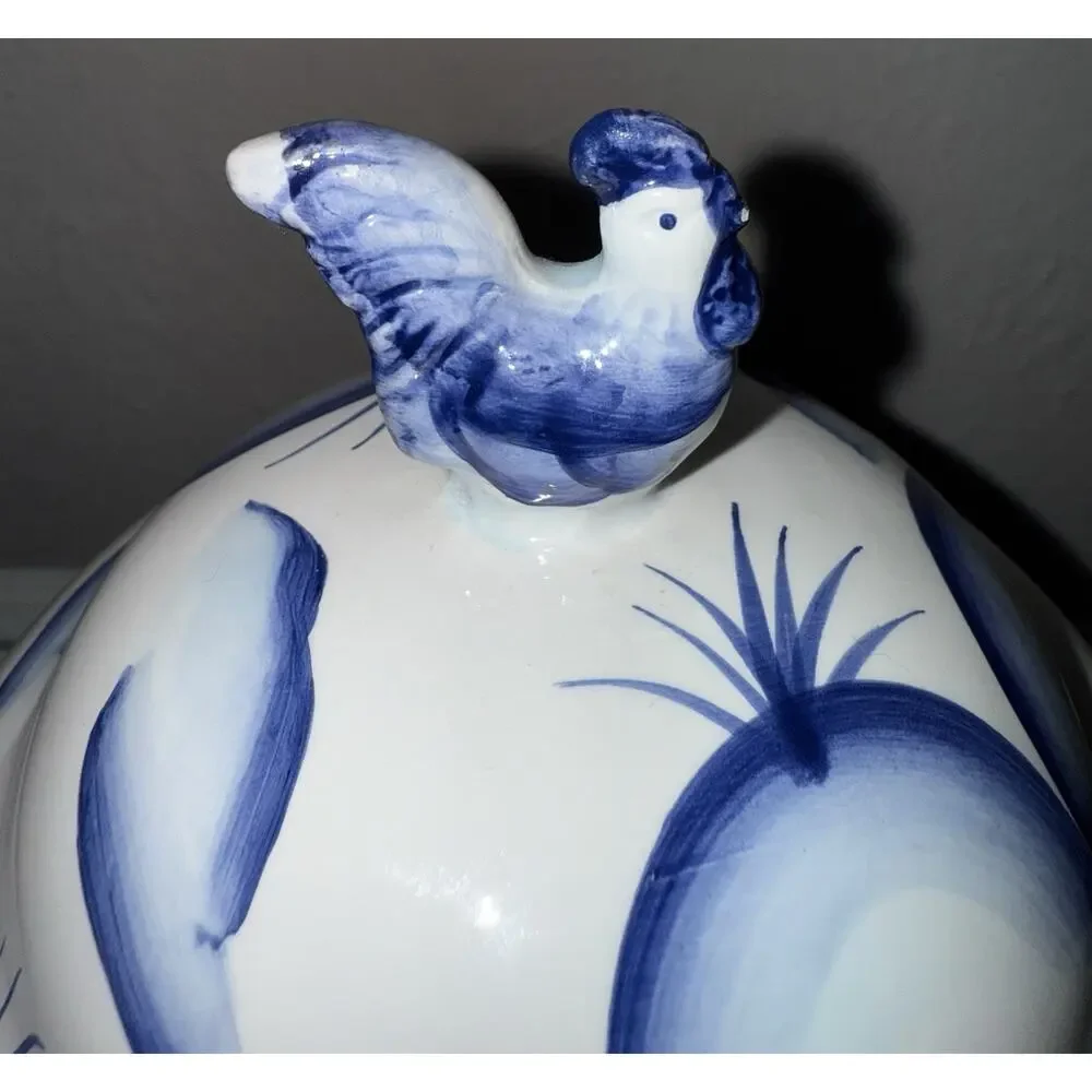 Vintage California Pantry Classic Ceramic w/ Lid Rooster Canister Farm Scene‎